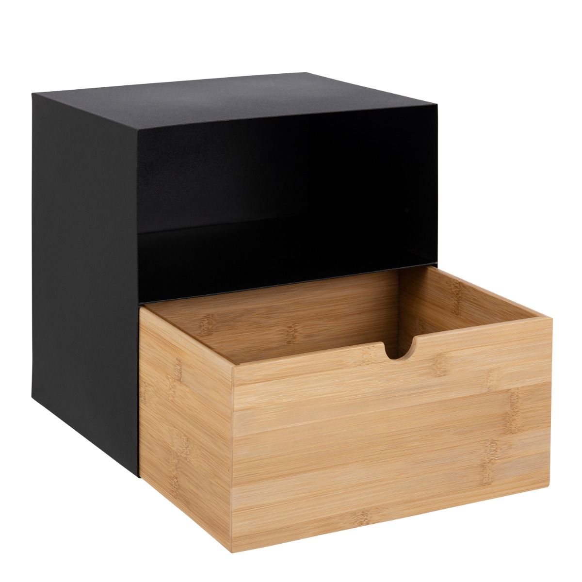 Francis 1 Drawer Wall-mounted Bedside Table in Black &amp; Bamboo