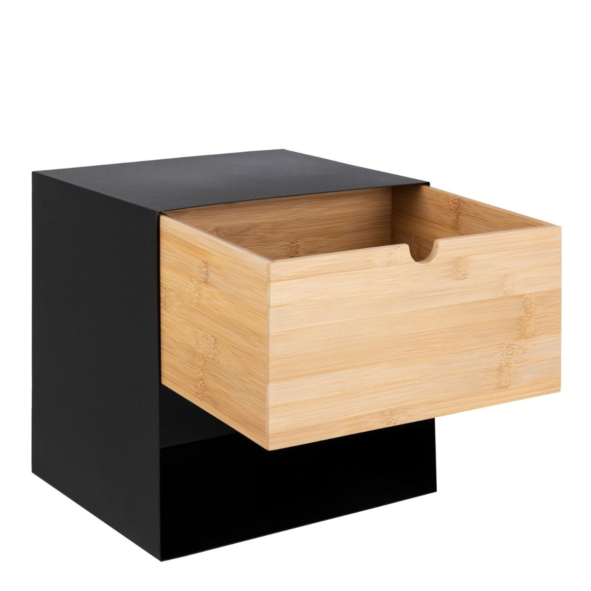 Francis 1 Drawer Wall-mounted Bedside Table in Black &amp; Bamboo