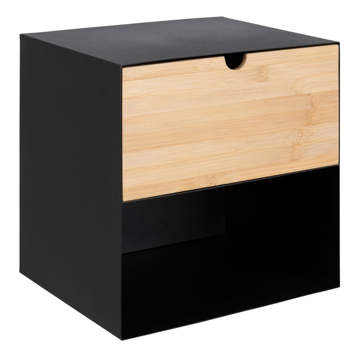 Francis 1 Drawer Wall-mounted Bedside Table in Black &amp; Bamboo