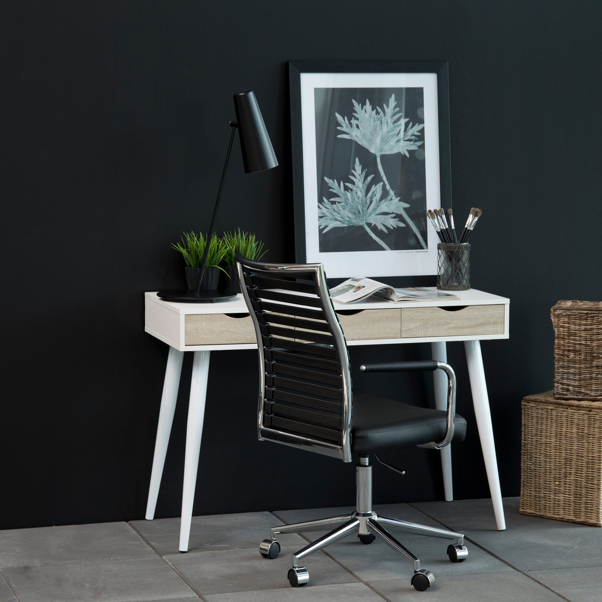 Altitude 3 Drawer Office Desk in White with 3 Oak Drawers