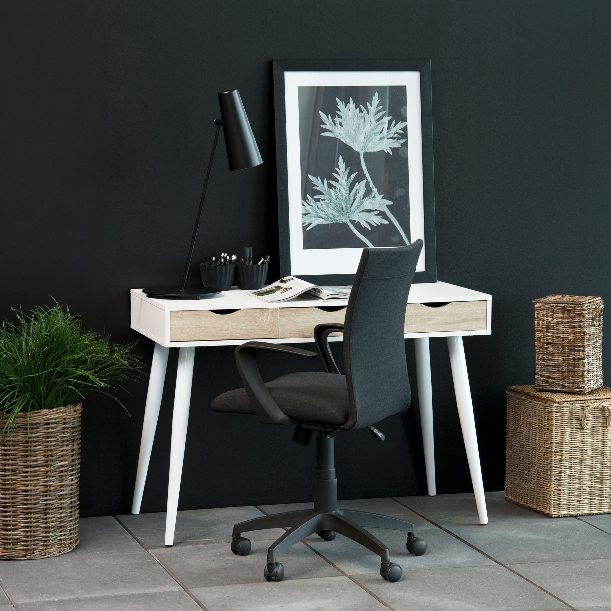 Altitude 3 Drawer Office Desk in White with 3 Oak Drawers