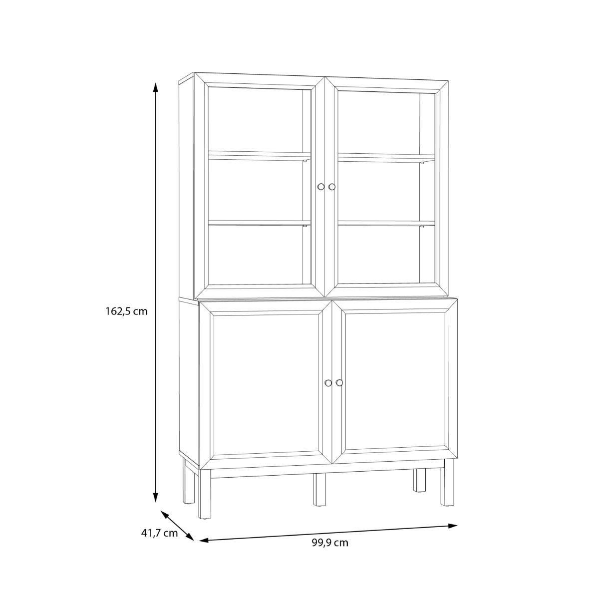 Wensley Display Cabinet with 2 Doors and 2 Glass Doors in Light Grey and Oak