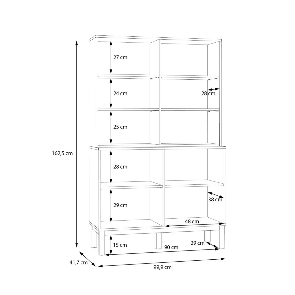 Wensley Display Cabinet with 2 Doors and 2 Glass Doors in Light Grey and Oak