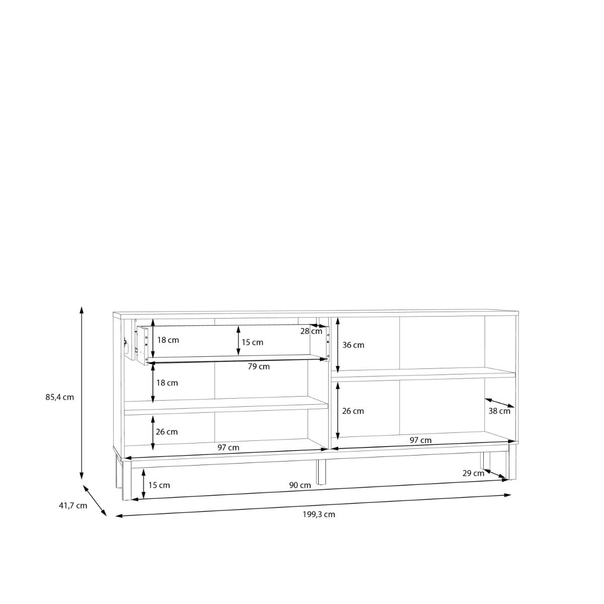 Wensley 4 Doors 1 Drawer Sideboard in Light Grey and Oak