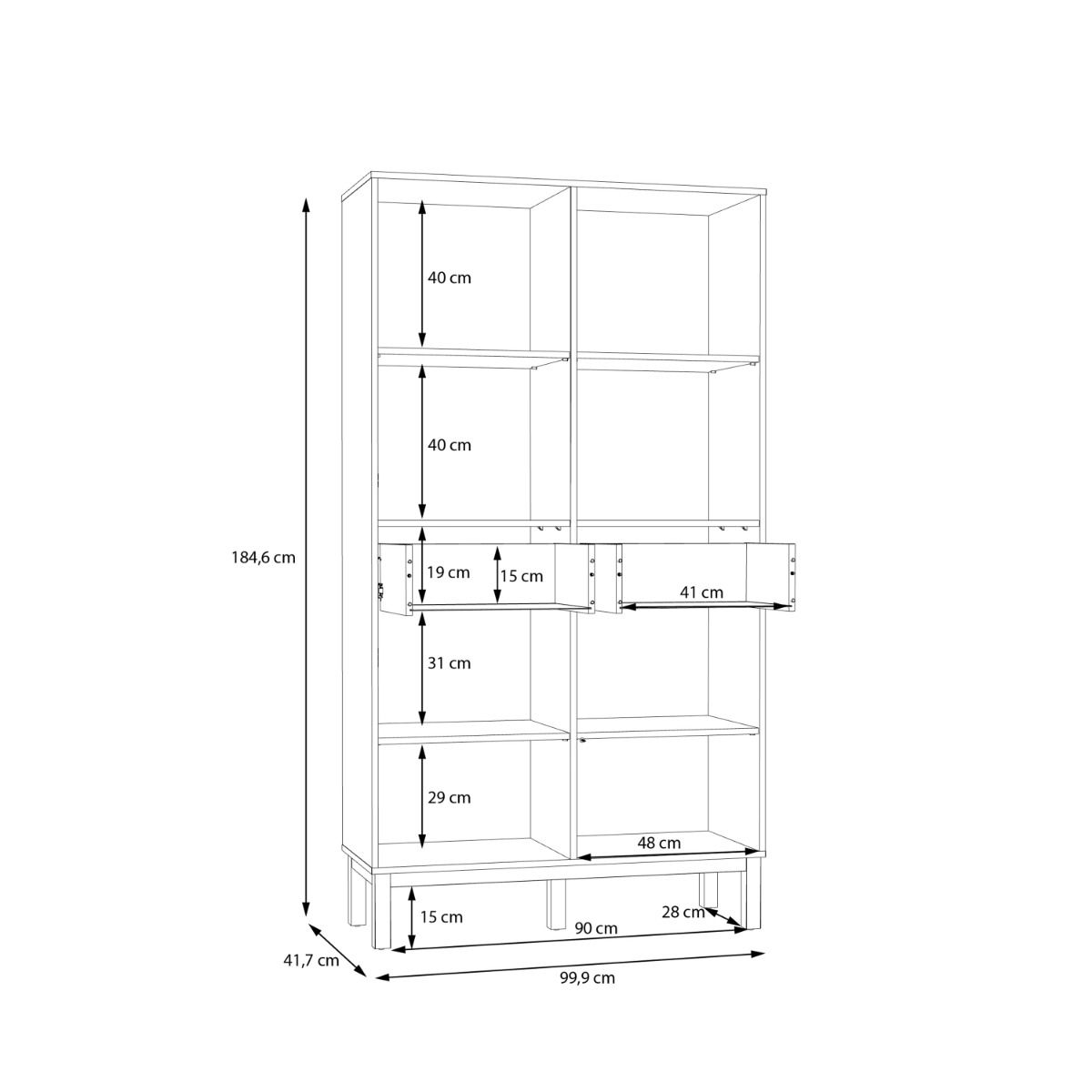 Wensley Display Cabinet with 2 Doors 2 Drawers and 2 Glass Doors in Light Grey and Oak