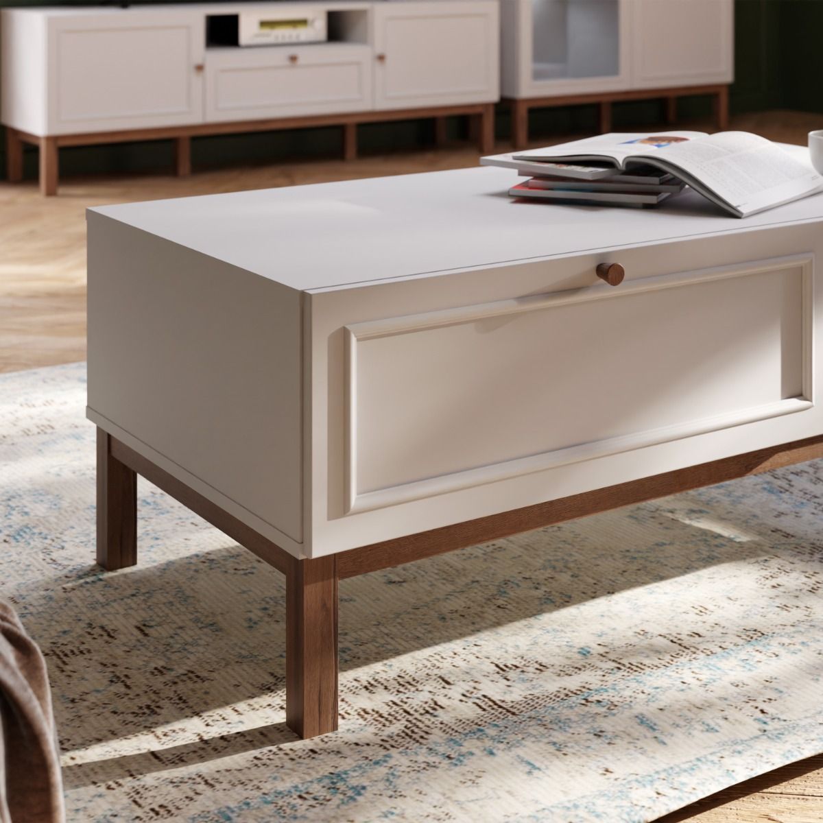 Wensley 1 Drawer Coffee Table in Light Grey and Oak