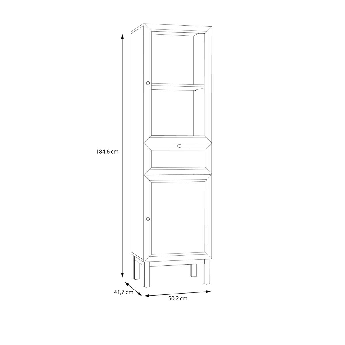 Wensley Display Cabinet with 1 Door 1 Drawer and 1 Glass Door in Light Grey and Oak