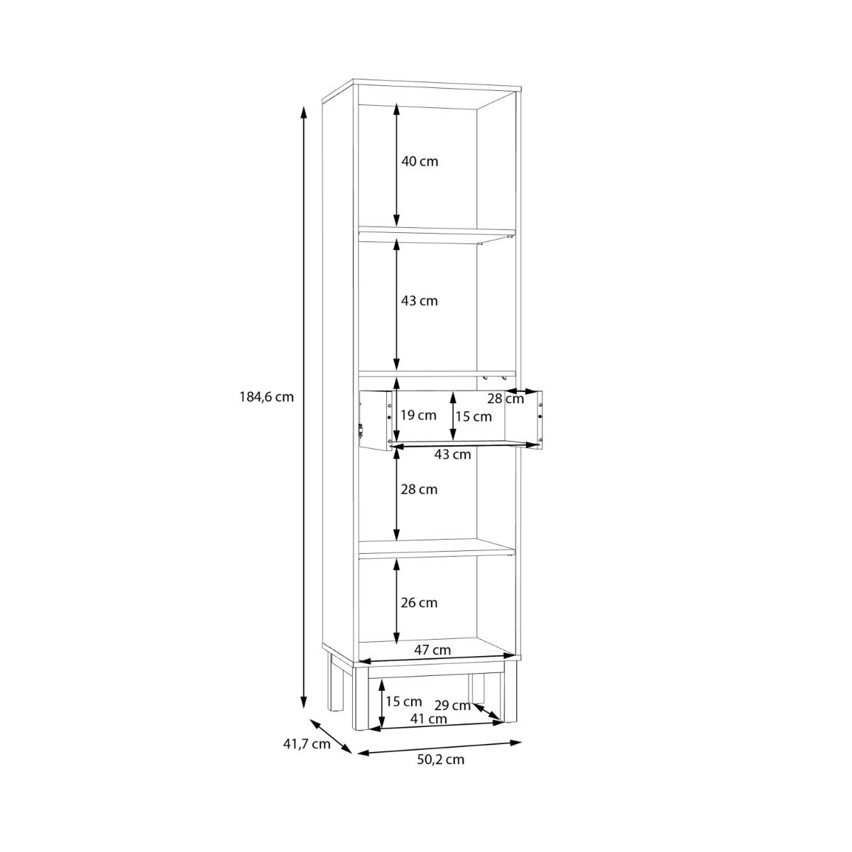 Wensley Display Cabinet with 1 Door 1 Drawer and 1 Glass Door in Light Grey and Oak