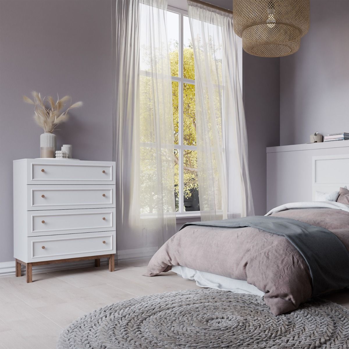 Wensley 4 Drawers Chest in Light Grey and Oak