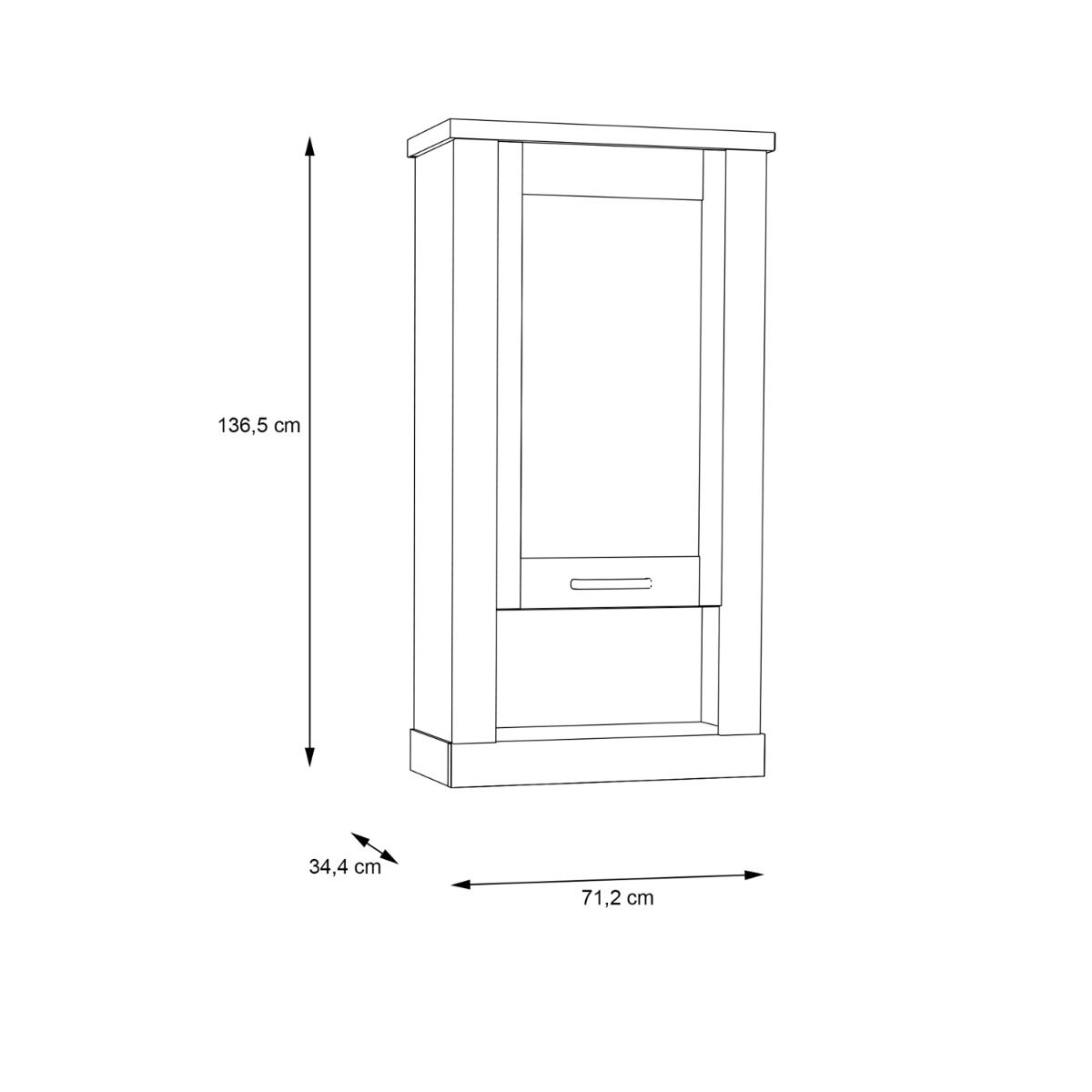 Corona 1 Door Wall Display Cabinet in Artisan Oak