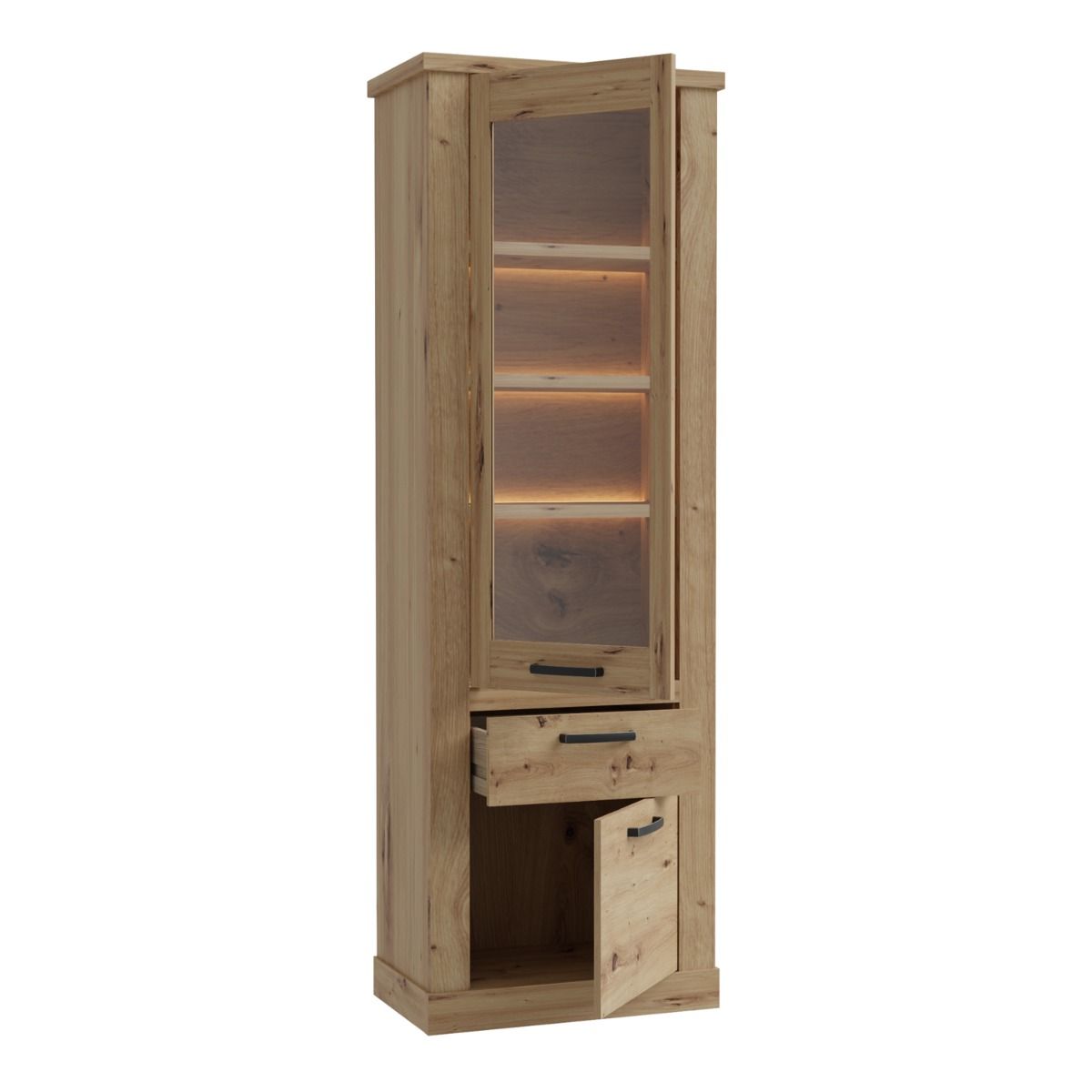 Corona 2 Doors 1 Drawer 3 Shelves Narrow Display Cabinet in Artisan Oak