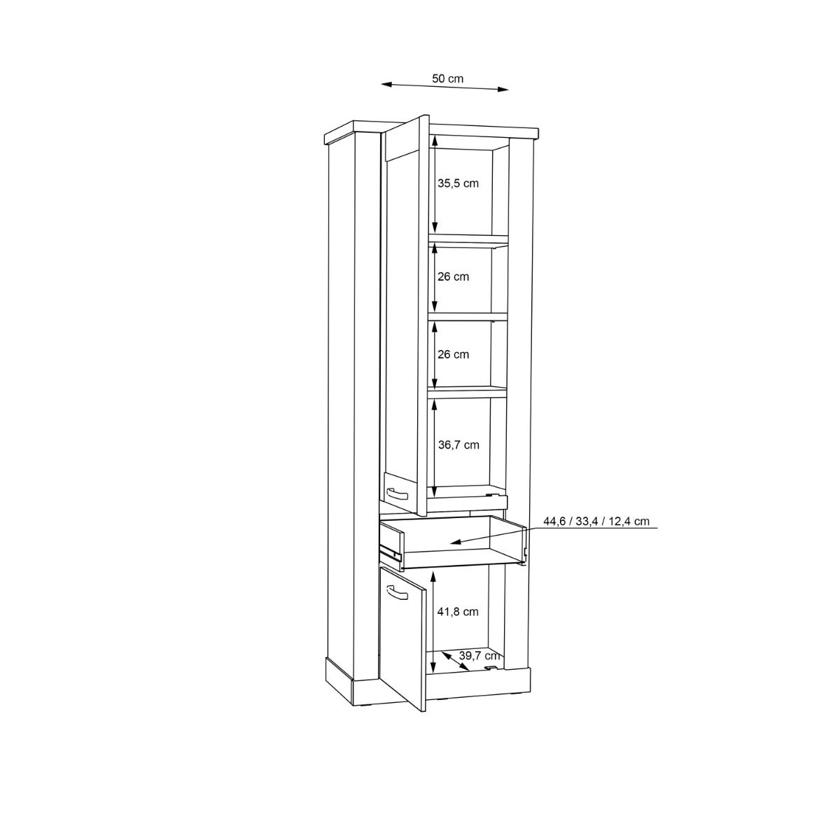 Corona 2 Doors 1 Drawer 3 Shelves Narrow Display Cabinet in Artisan Oak