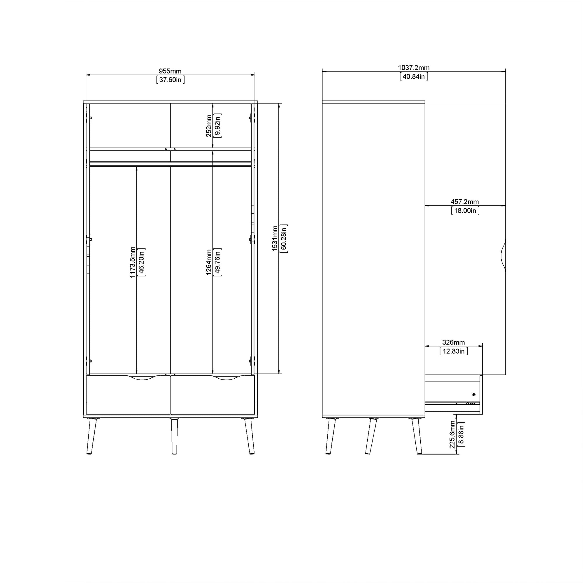 Oslo Wardrobe 2 Doors 2 Drawers in Black and Oak