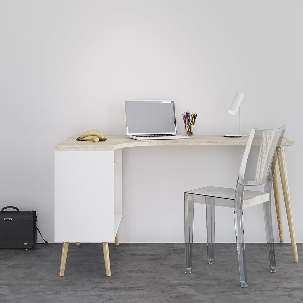 Oslo Desk 2 Drawers in White and Oak