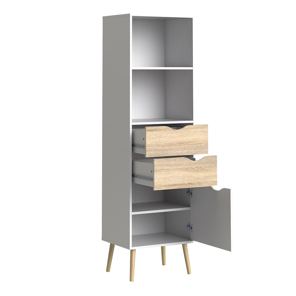 Oslo Bookcase 2 Drawers 1 Door in White and Oak