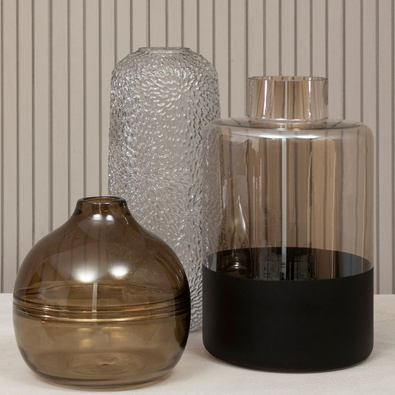 Large Minstral Matte Black Bottle Vase with A Smokey Top