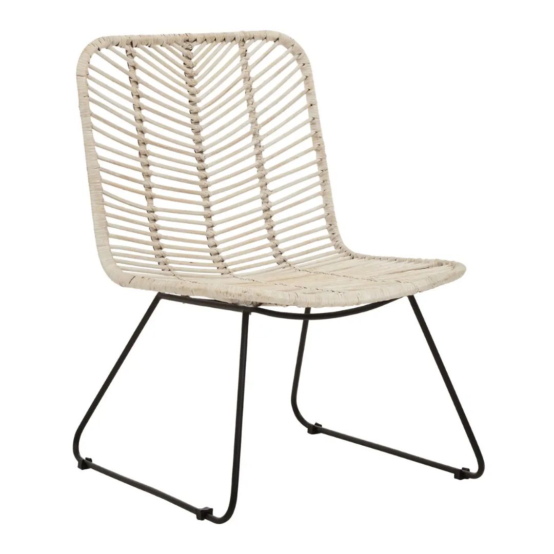 Fanfair Natural Rattan White Lounge Chair - INSIDE HOUSE