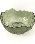 Large Green Glass Wavy Bowl With Gold Rim 20cm