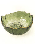 Large Green Glass Wavy Bowl With Gold Rim 20cm