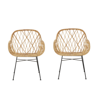 Lena Natural rattan lattice design chair with black iron legs