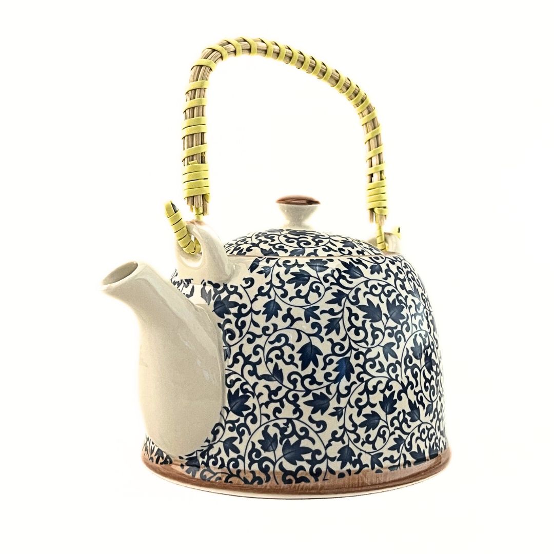 Herbal Teapot Set - Blue Pattern with a metal strainer and 6 cups - INSIDE HOUSE