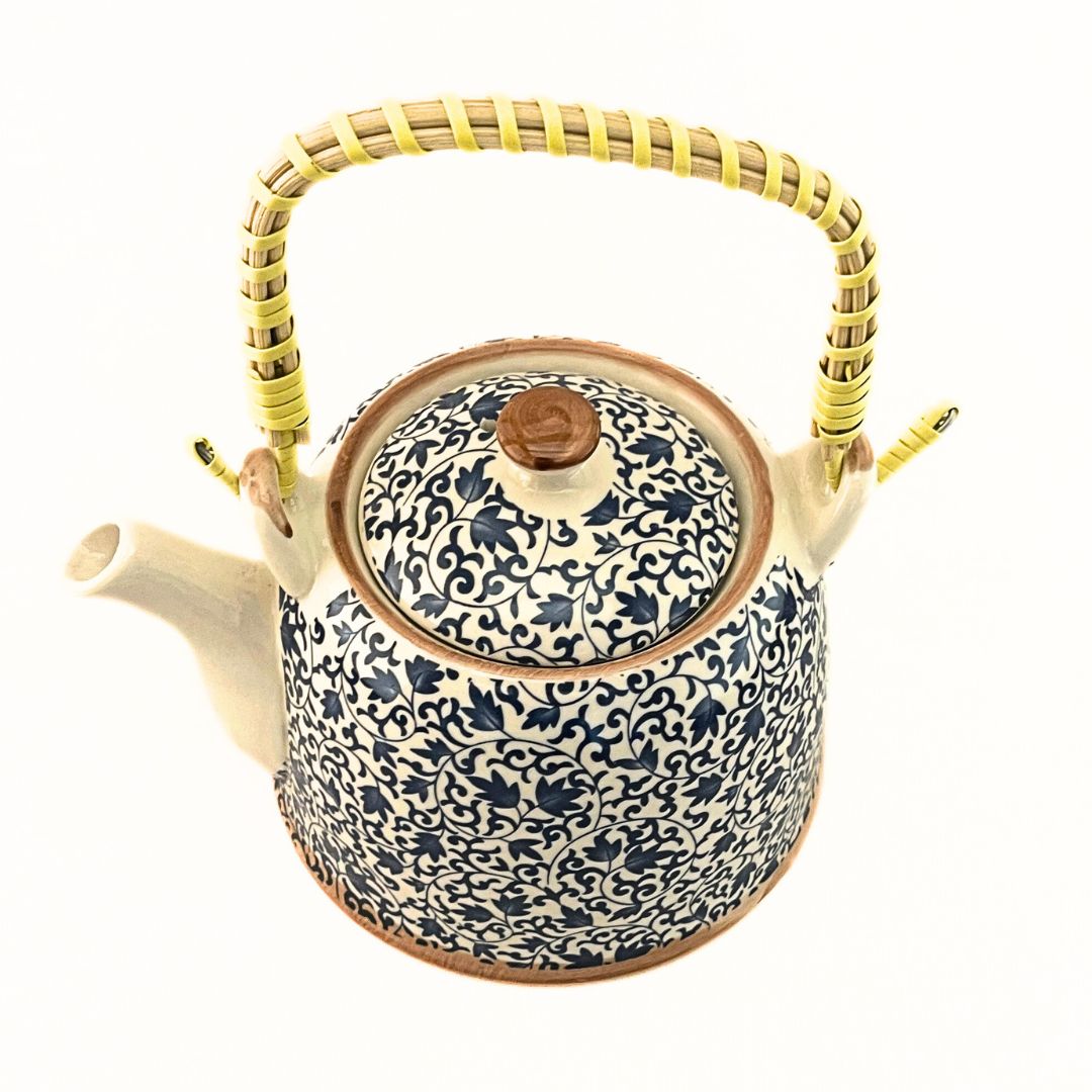 Herbal Teapot Set - Blue Pattern with a metal strainer and 6 cups - INSIDE HOUSE