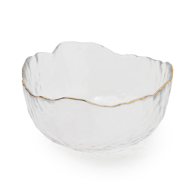 Large Clear Glass Wavy Bowl With Gold Rim 20cm