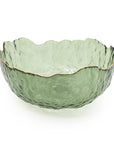 Large Green Glass Wavy Bowl With Gold Rim 20cm - Inside House 