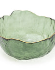 Large Green Glass Wavy Bowl With Gold Rim 20cm - Inside House 